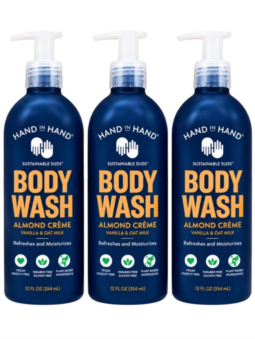 NEW Hand in Hand Almond Crème Body Wash 10 oz Lot of 3 Vanilla & Oat Milk Vegan